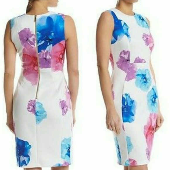 NWT Calvin Klein Floral Scuba Sheath Dress - Picture 2 of 8